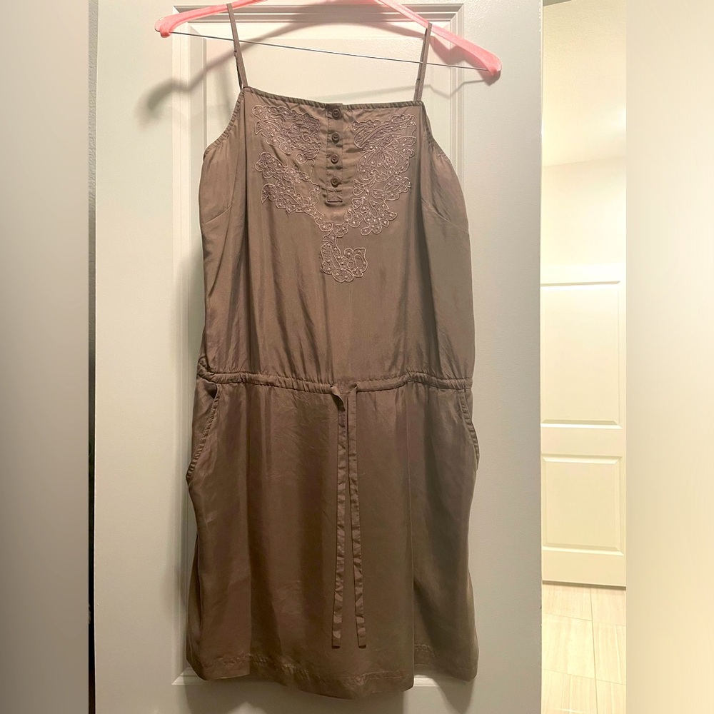 hinge Silk Embroidered tie-waist Dress
